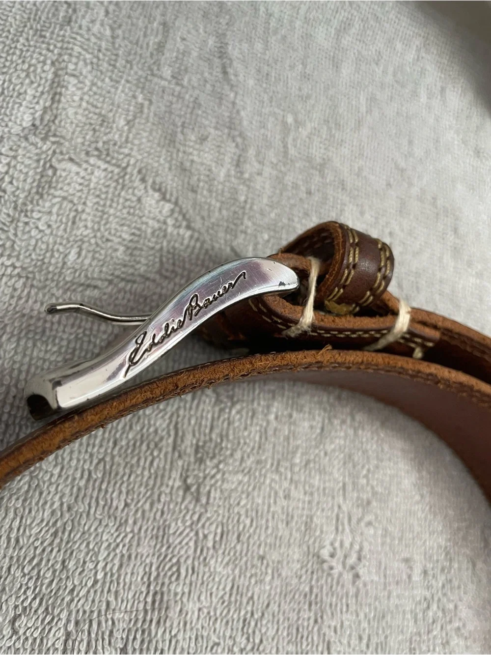 Eddie Bauer Brown Leather Belt with Silver Buckle